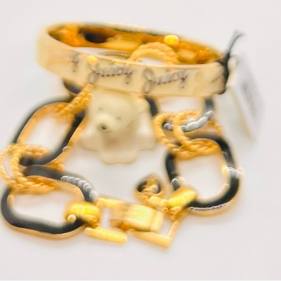 NWT Juicy Couture White Script Bangle & Black Enamel Link Bracelet set of 2 - Picture 5 of 11